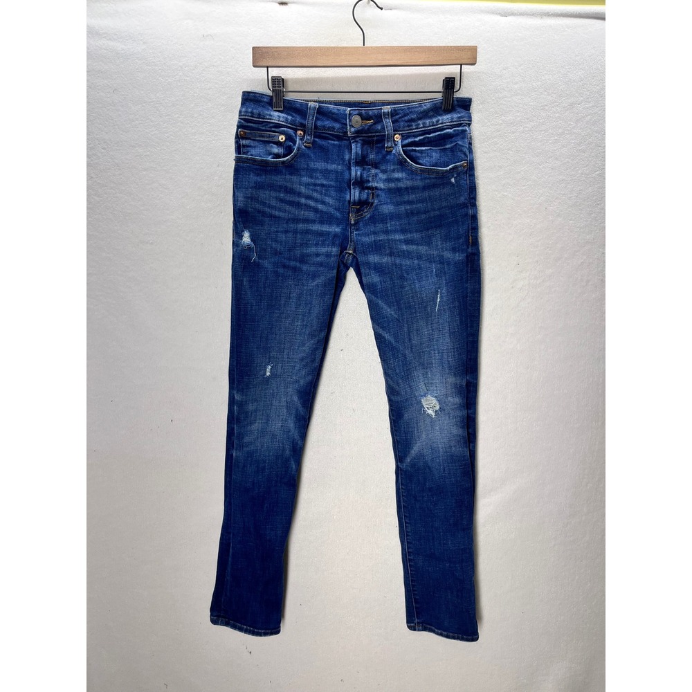 American Eagle Slim Straight Jeans Mens 28x32 Blue Distressed Denim 3341